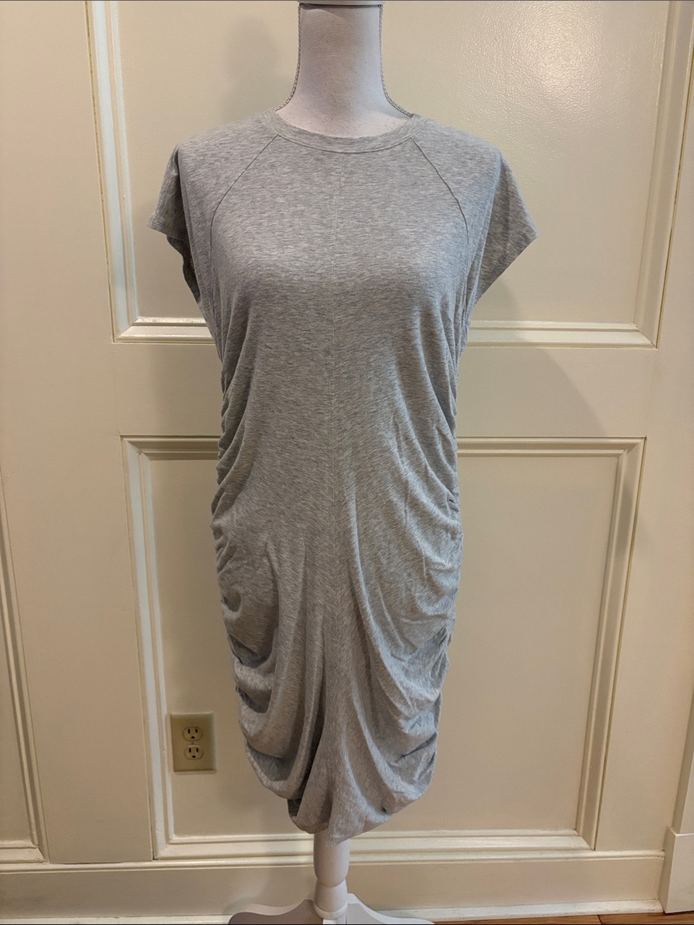 Athleta Light Gray Ruched Midi Dress